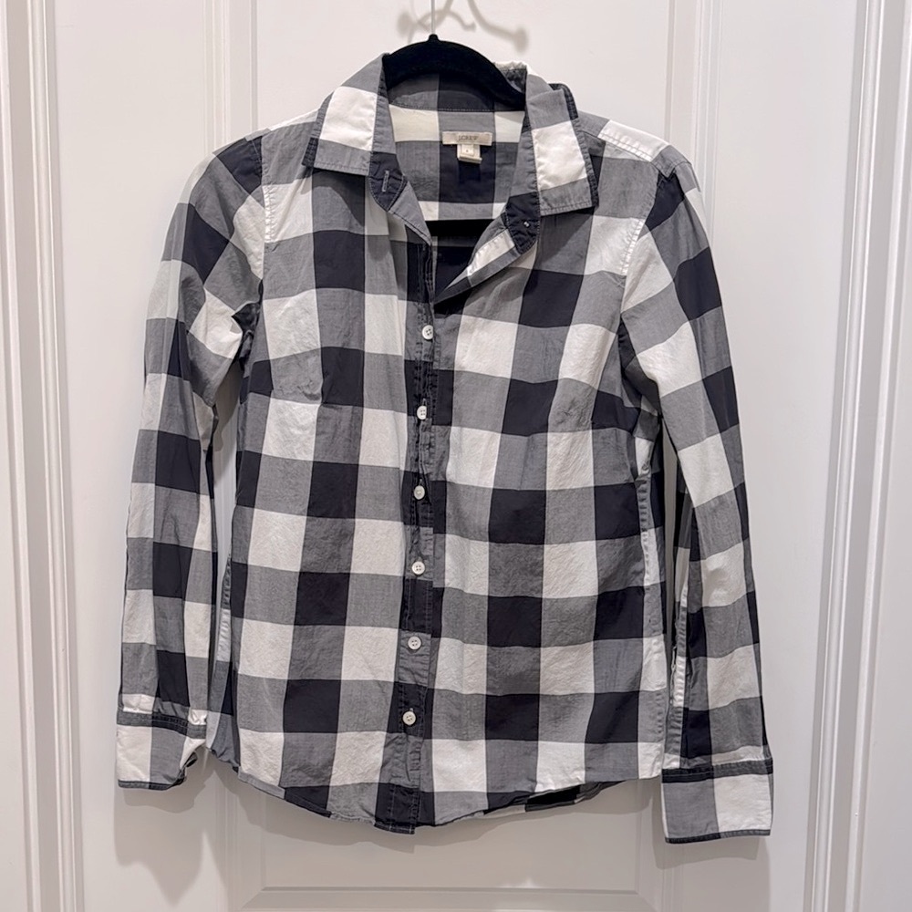 J. Crew Size 4 Black and White Buffalo Plaid Long Sleeve Button Down Shirt - Picture 4 of 9